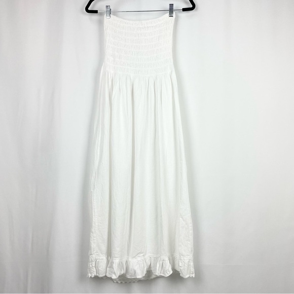 Strapless Cotton/Linen BOHO Midi Dress with Lace - Picture 2 of 5